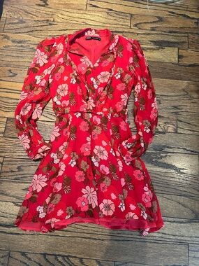 Zara Red Floral Long Sleeve Dress